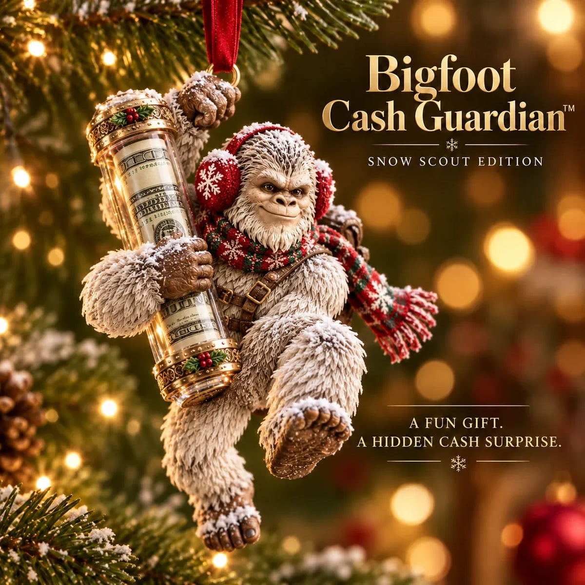 ⏰ LAST DAY SALE 49% OFF! 🎄👣 3D Bigfoot Christmas Cash Gift Ornament – Holiday Money Holder Keepsake ✨
