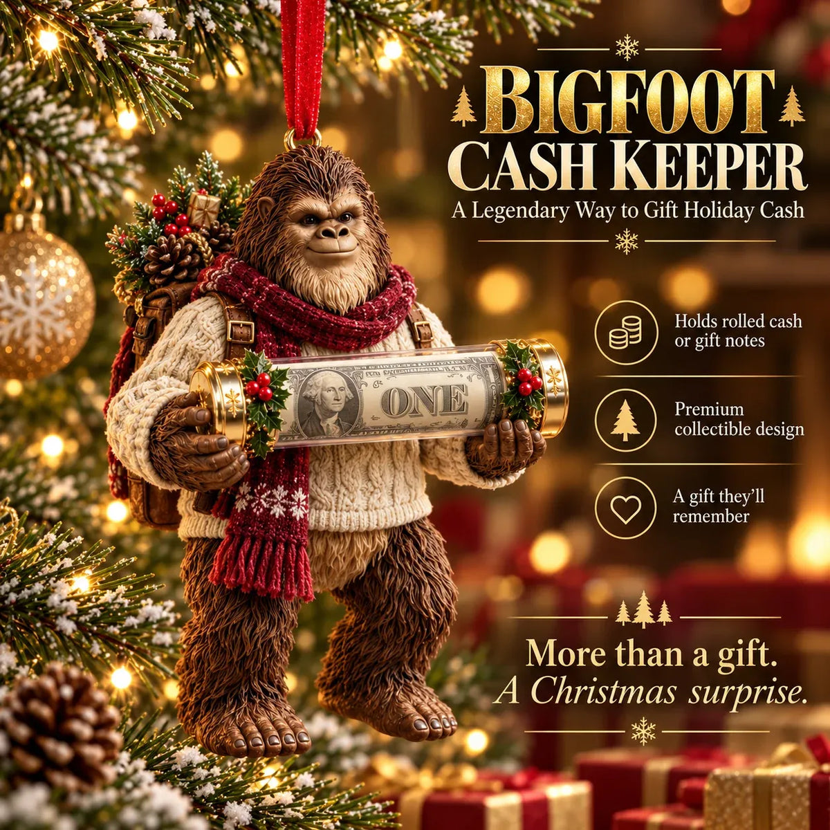 ⏰ LAST DAY SALE 49% OFF! 🎄👣 3D Bigfoot Christmas Cash Gift Ornament – Holiday Money Holder Keepsake ✨