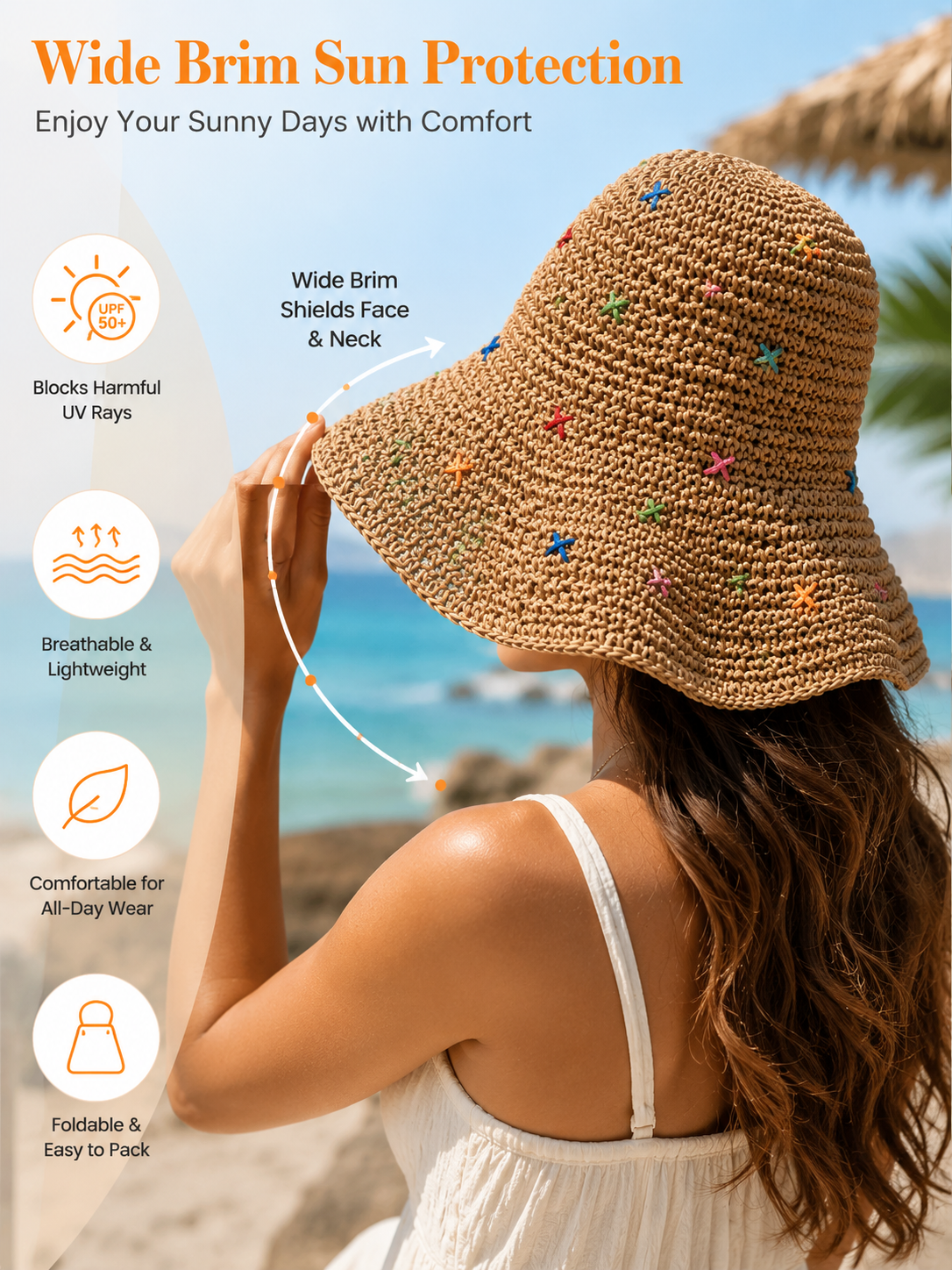 Colorful Rafia Wide Brim Straw Sun Hat