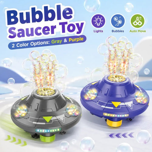 🎉Flying Saucer Bubble Maker for Kids, Automatic Rotating Bubble Blower with Lights, Music(incloude Bubble Solution)
