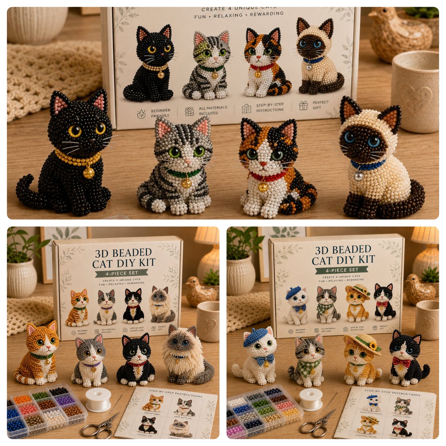 HOT🐾 3D Beaded Pet DIY Kit– Adorable 4-Piece Handmade Pet Craft Set
