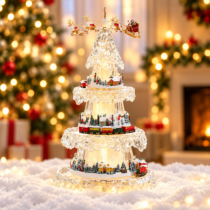 Musical Christmas Tree with Animated Train – Light-Up Acrylic Holiday Village Tabletop Decoration