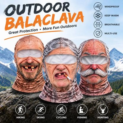3D Realistic Old Man Face Ski Mask – Funny Winter Balaclava for Skiing & Parties