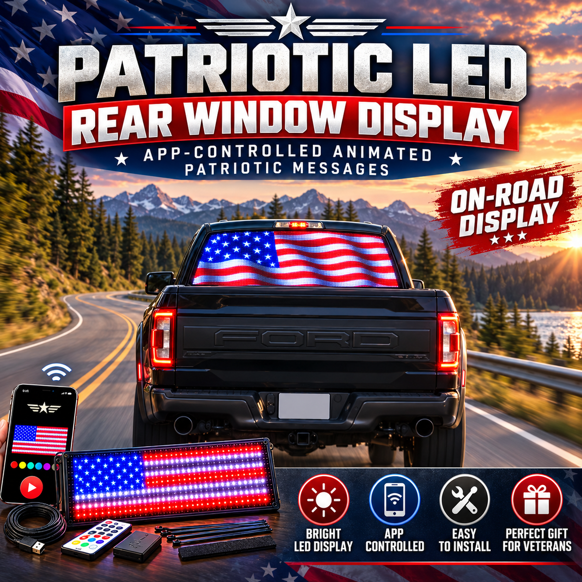 🎁 Patriotic LED Car Display – A Meaningful Gift for Veterans🚙