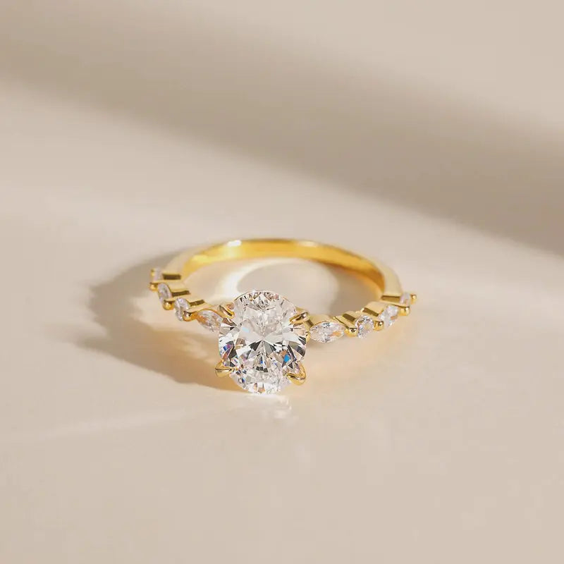 14K Gold Plated 3CT Oval CZ Engagement Ring