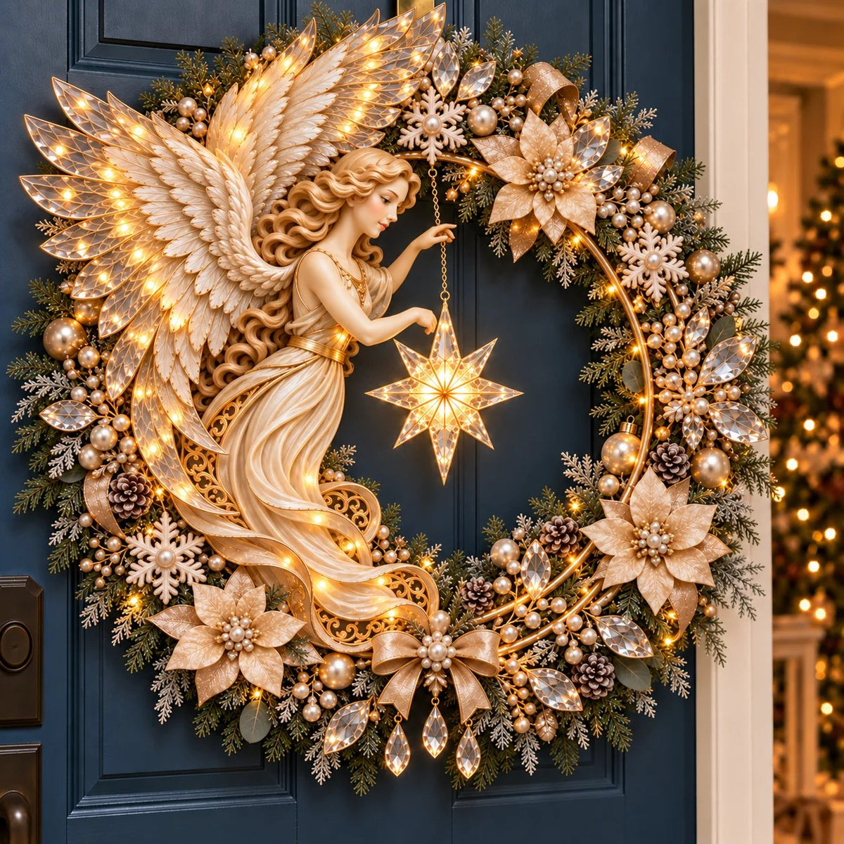✨ Heavenly Angel Christmas Wreath 🎄 Lighted Holiday Door Decor With Glowing Star