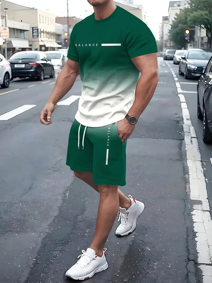 Men’s Gradient Short Sleeve Tracksuit 2-Piece Set