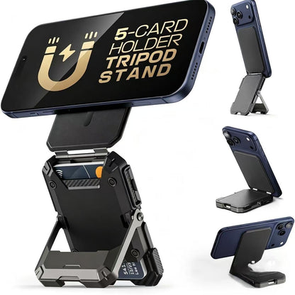 Magnetic Wallet with Stand Compatible with MagSafe, Hold 5 Cards,Adjustable Stand,RFID Blocking,Tripod Phone Stand Magnetic Credit Card Holder for iPhone