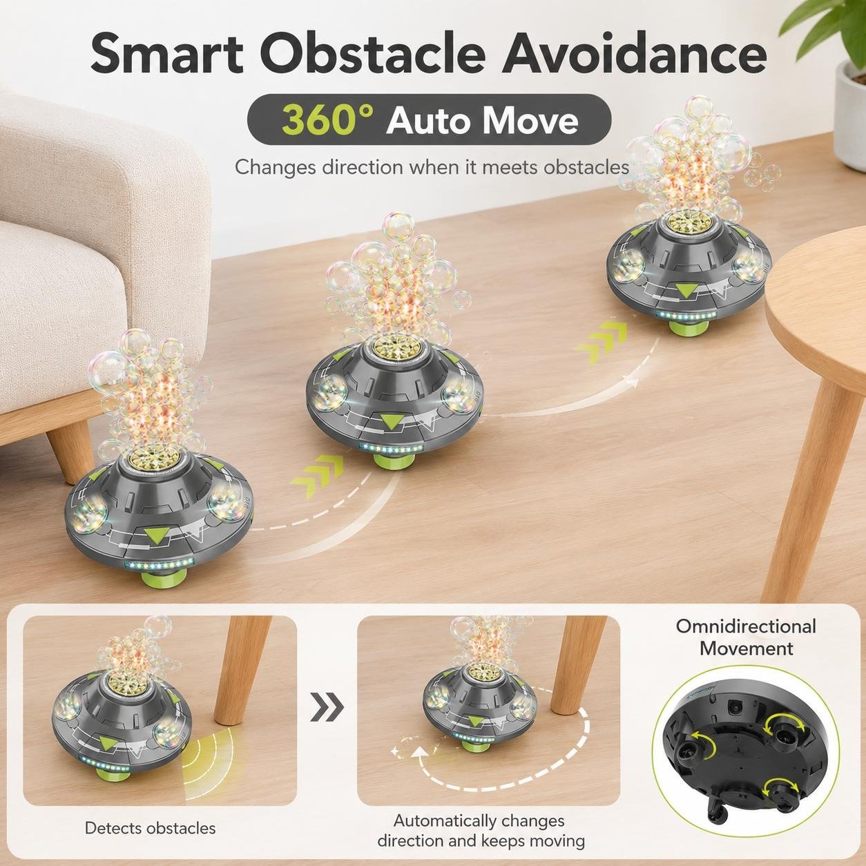 🎉Flying Saucer Bubble Maker for Kids, Automatic Rotating Bubble Blower with Lights, Music(incloude Bubble Solution)
