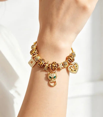 Leopard Print Gold Charm Bracelet