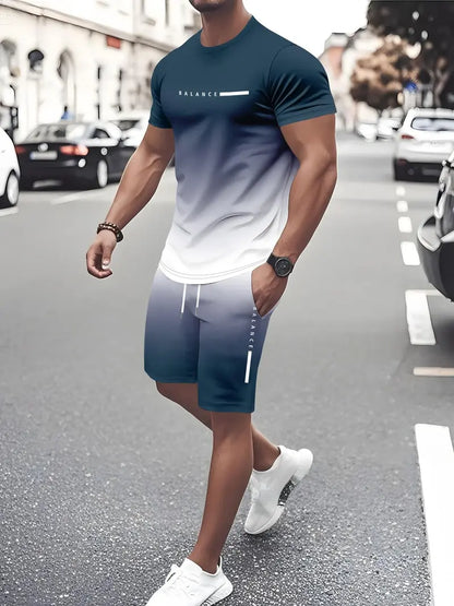 Men’s Gradient Short Sleeve Tracksuit 2-Piece Set