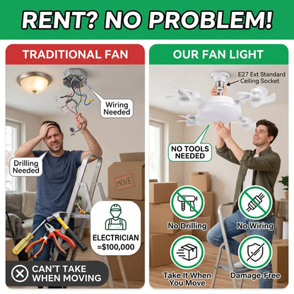 ❄️LAST DAY-50% OFF💡 2-in-1 Ceiling Fan Light 🔧No Wiring • No Tools • Just Screw It In