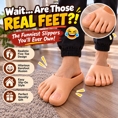 😂 Realistic Barefoot Slippers – Funny Giant Toe Slides, Hilarious Prank Gift 👣