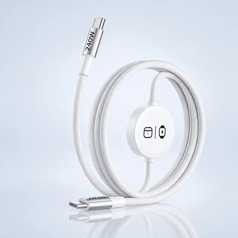 240W 3-in-1 USB-C Travel Charger with Magnetic Watch Charger & 5FT Cable