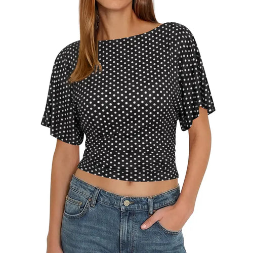 Summer Chic: Soft Viscose Boat Neck Tie-Back Wrap Top