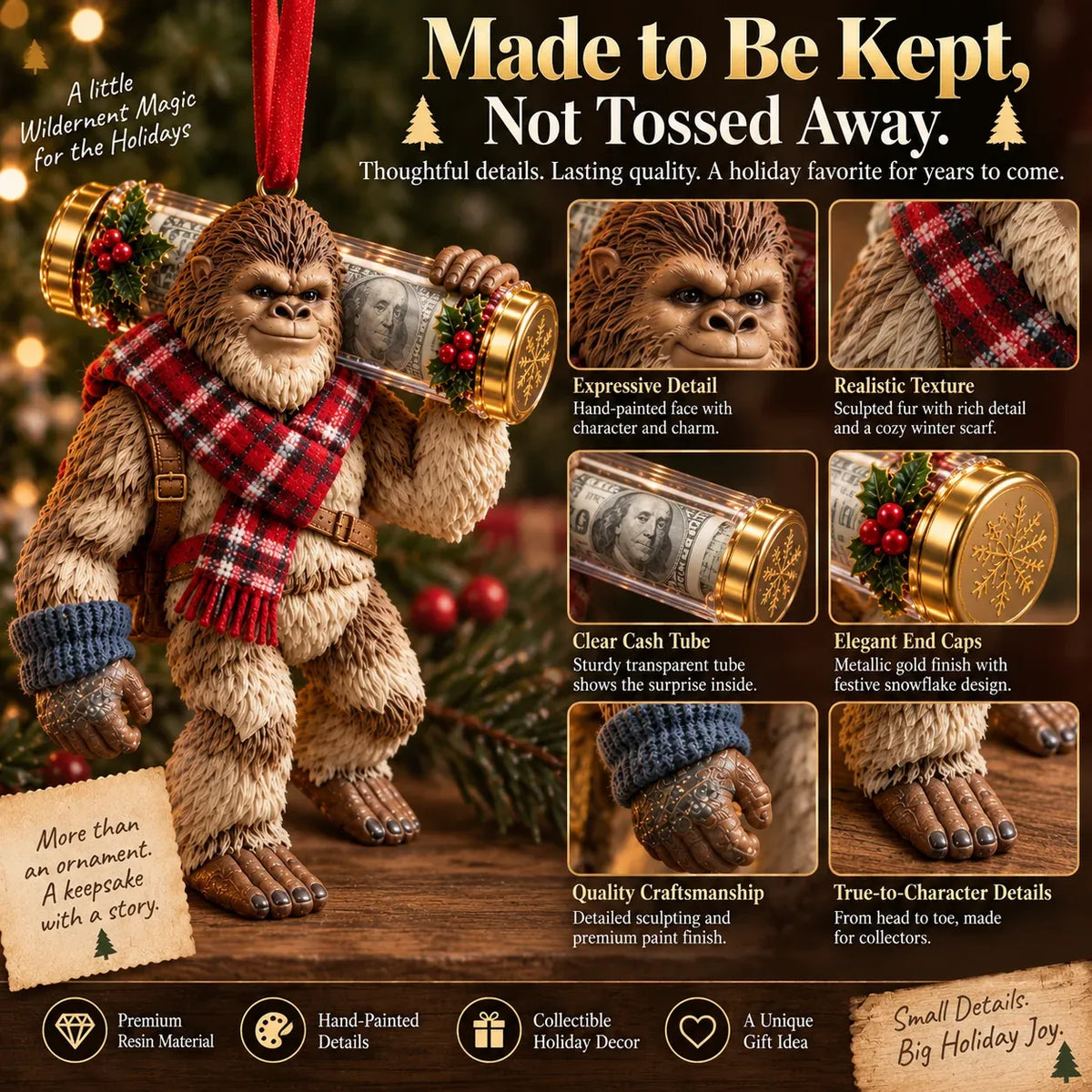 ⏰ LAST DAY SALE 49% OFF! 🎄👣 3D Bigfoot Christmas Cash Gift Ornament – Holiday Money Holder Keepsake ✨