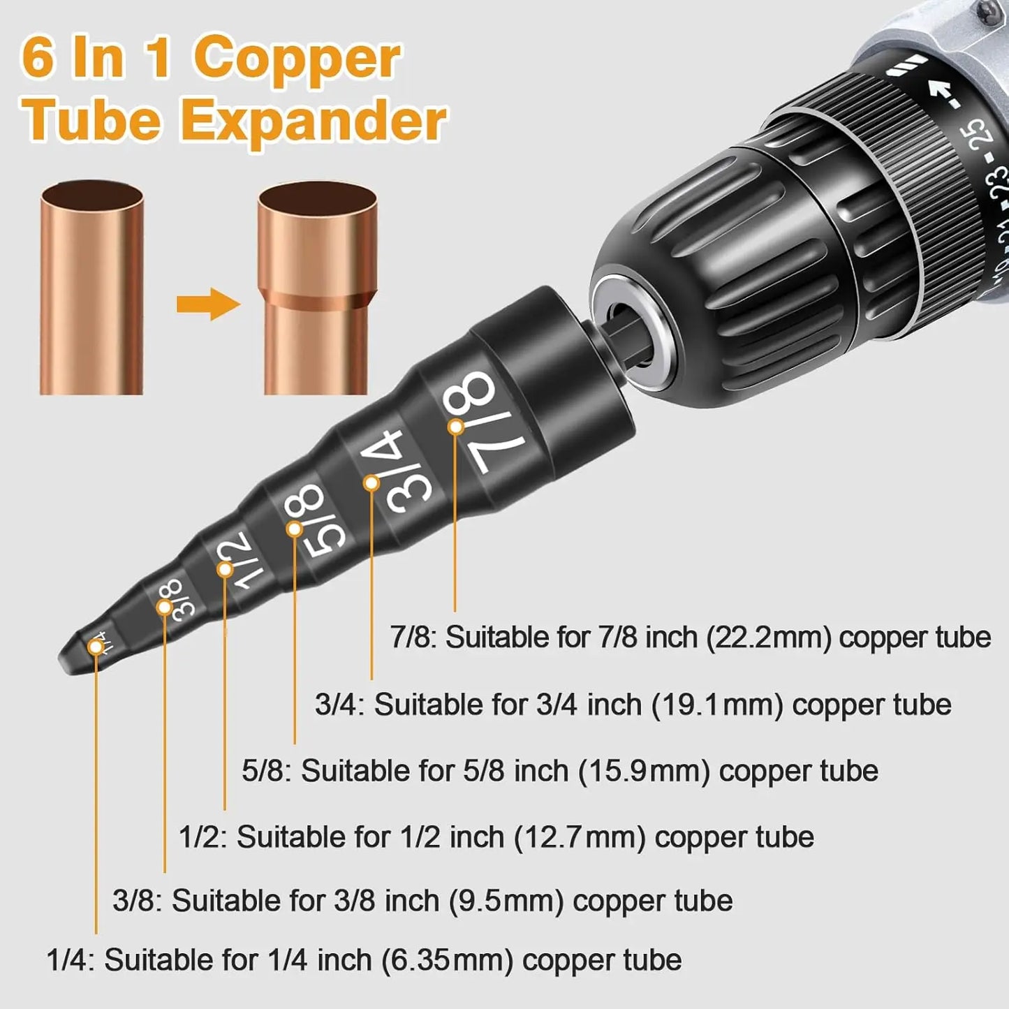 6-in-1 HVAC Copper Tube Swaging Tool Set with Bit Holder