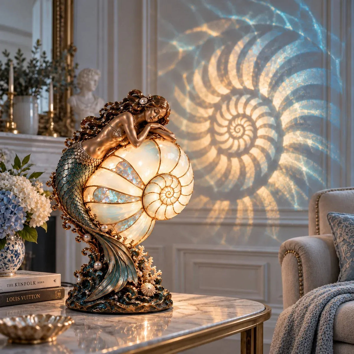 🧜‍♀️ Moon Tide Mermaid Nautilus Lamp