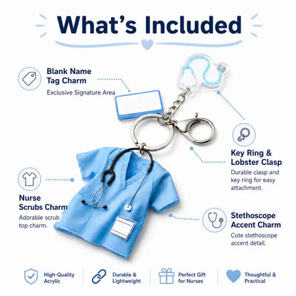 Personalized Nurse Scrub Acrylic Keychain with Stethoscope Charm