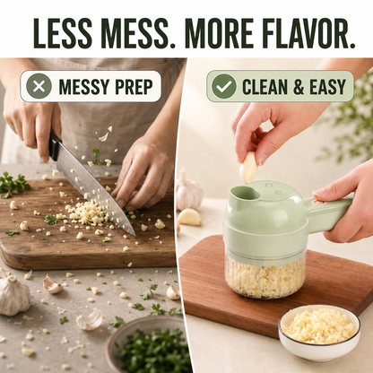 🧄 🌶️4-in-1 Handheld Electric Chopper: Slice, Mince, Peel & Auto-Clean!