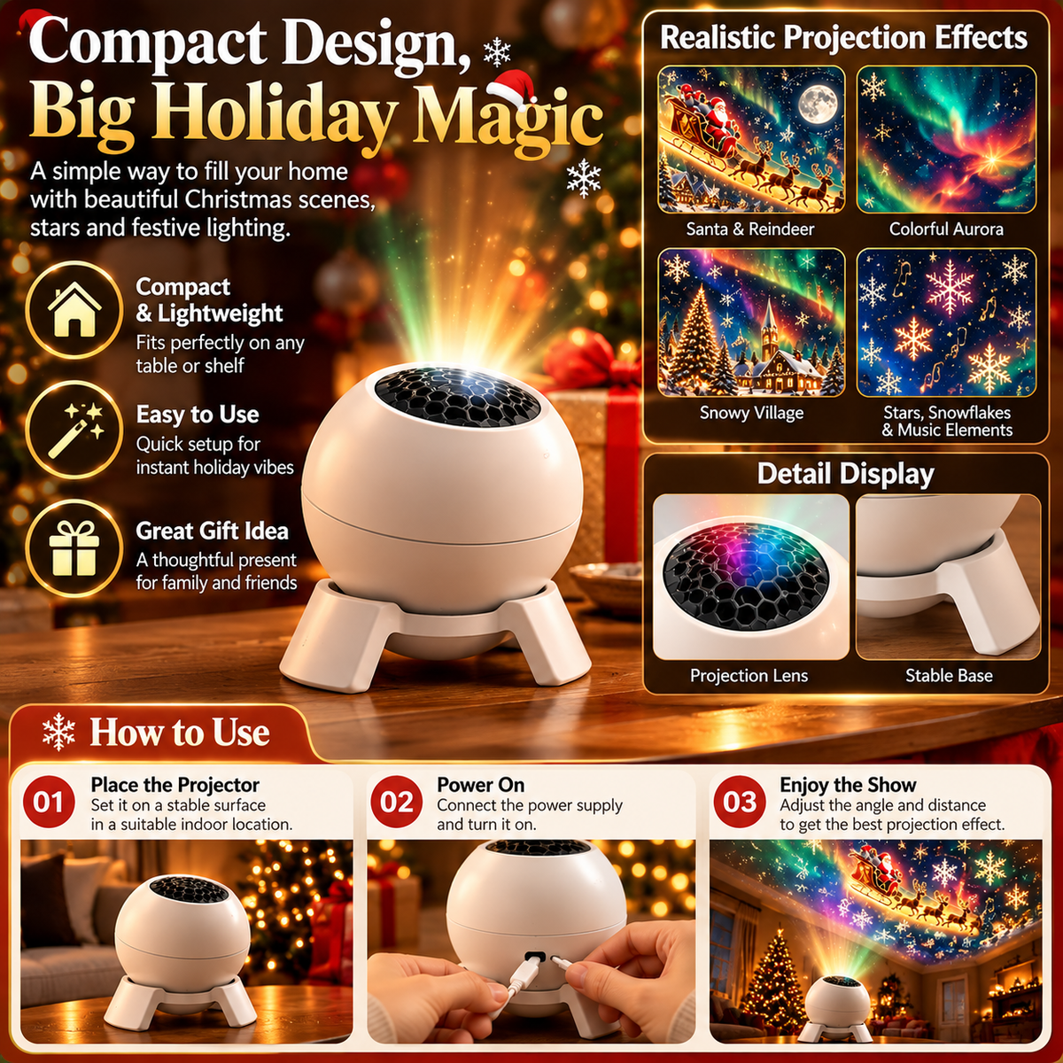 🌲Magical Christmas Scene Projector – Transform Your Room into a Holiday Wonderland ✨