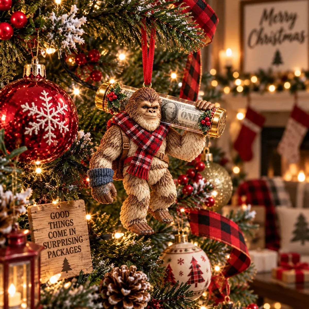 ⏰ LAST DAY SALE 49% OFF! 🎄👣 3D Bigfoot Christmas Cash Gift Ornament – Holiday Money Holder Keepsake ✨