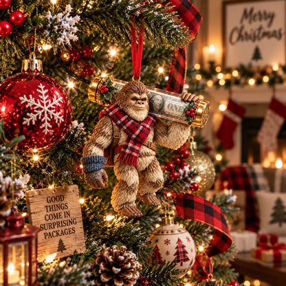 ⏰ LAST DAY SALE 49% OFF! 🎄👣 3D Bigfoot Christmas Cash Gift Ornament – Holiday Money Holder Keepsake ✨