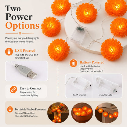 🎃🌼 Halloween Marigold LED Fairy String Lights