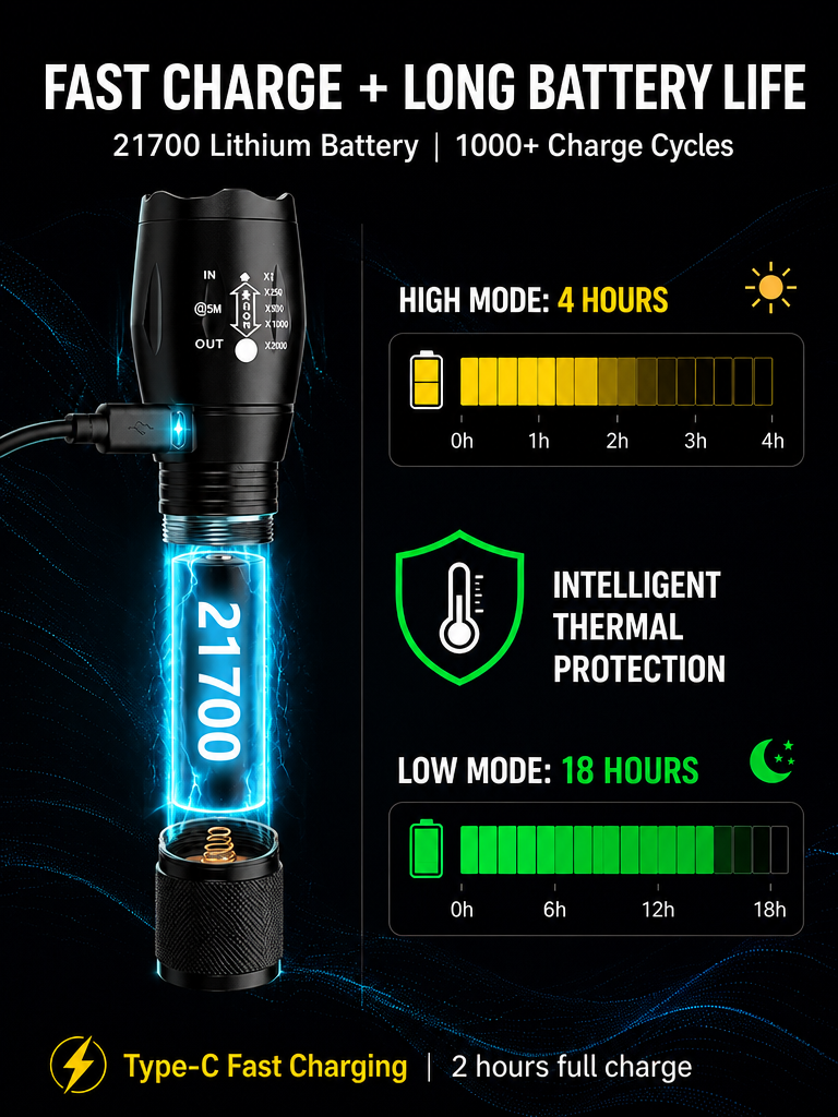 🔦High Power Zoomable White Laser Flashlight🔥