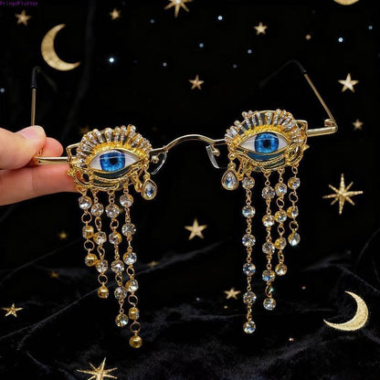 Gothic witch sunglasses with golden tassels