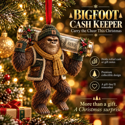 ⏰ LAST DAY SALE 49% OFF! 🎄👣 3D Bigfoot Christmas Cash Gift Ornament – Holiday Money Holder Keepsake ✨