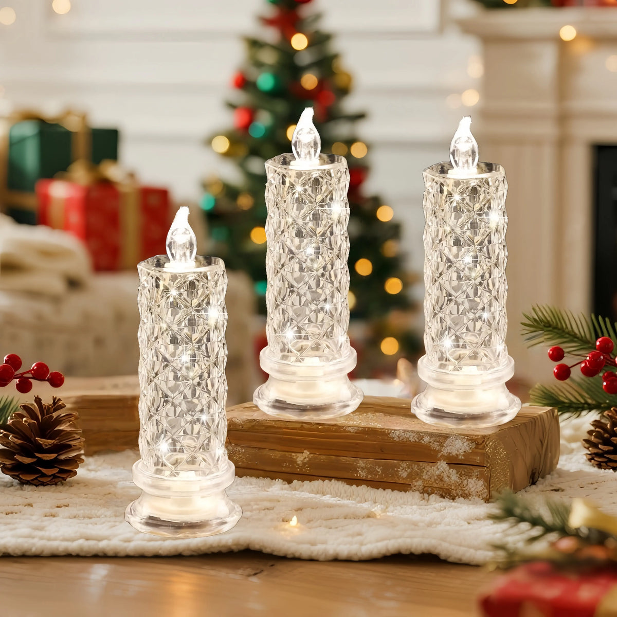 4-Piece LED Candle Lights with Rose Pattern – Elegant Ambient Lighting Effect