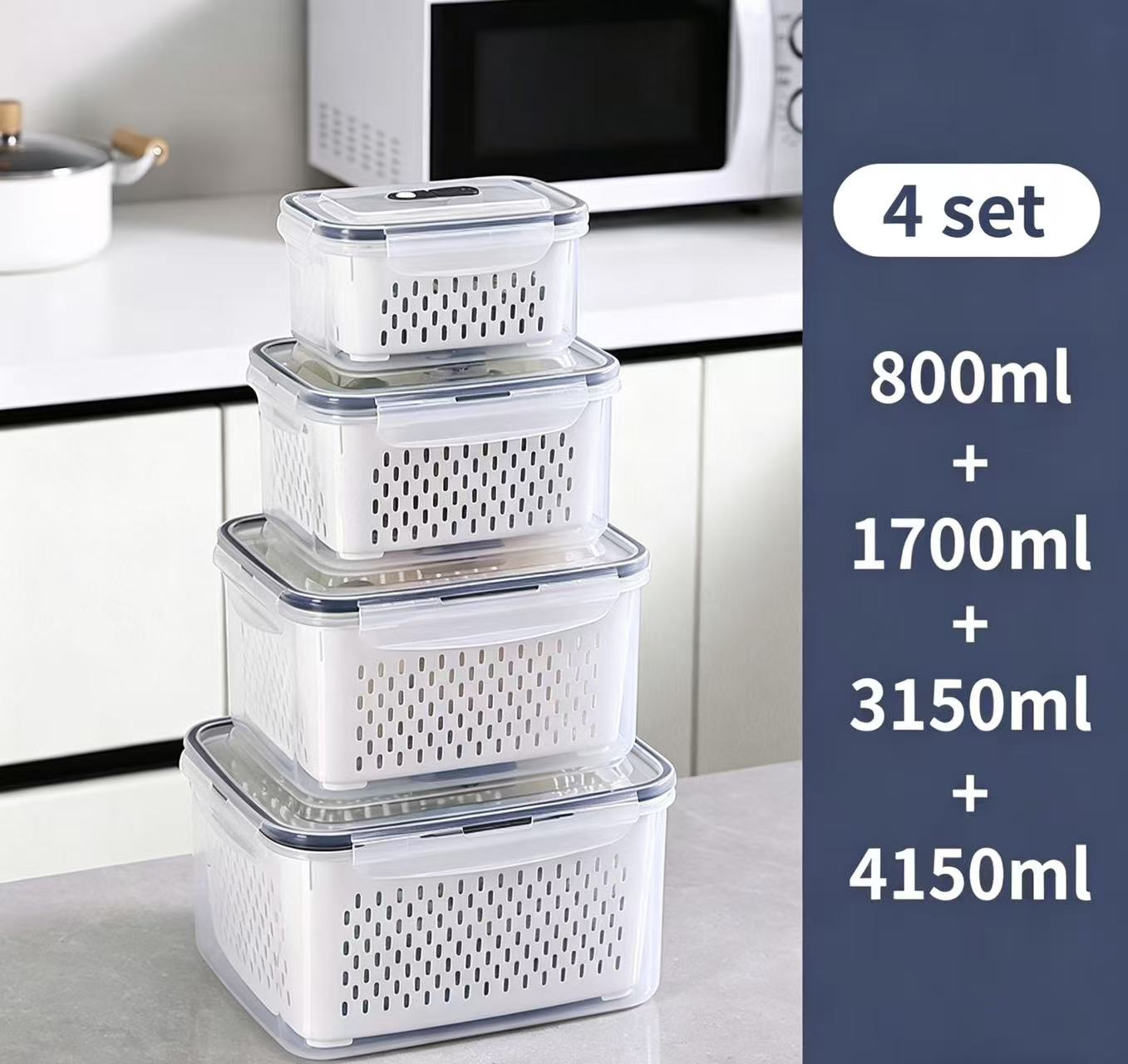 Fridge Organizers and Storage - Stackable Fruit Storage Containers for Fridge with Removable Colander, BPA-Free Food Storage Container for Salad Berry Lettuce Vegetables Meat Keeper Fresh
