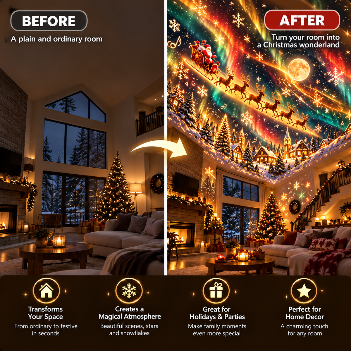 🌲Magical Christmas Scene Projector – Transform Your Room into a Holiday Wonderland ✨