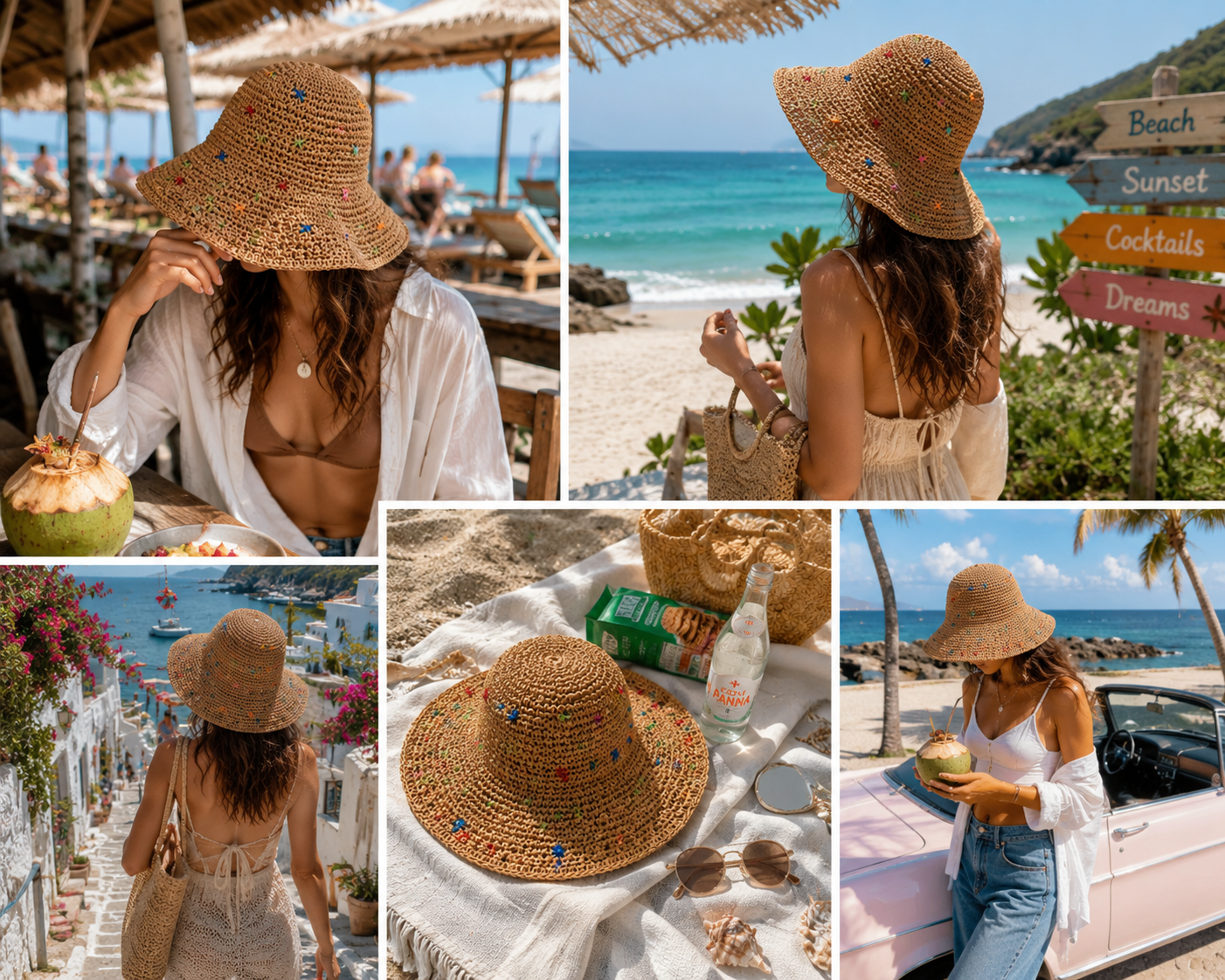 Colorful Rafia Wide Brim Straw Sun Hat