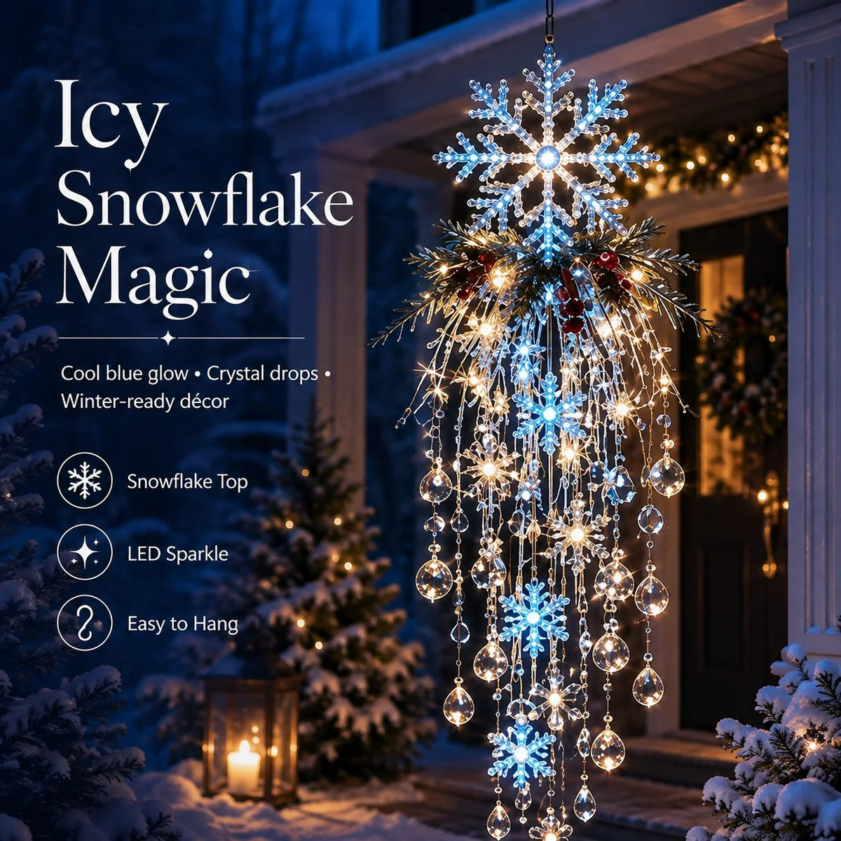 ❄️Crystal Cascade Christmas Light – Hanging Snowflake & Crystal LED Porch Décor ✨