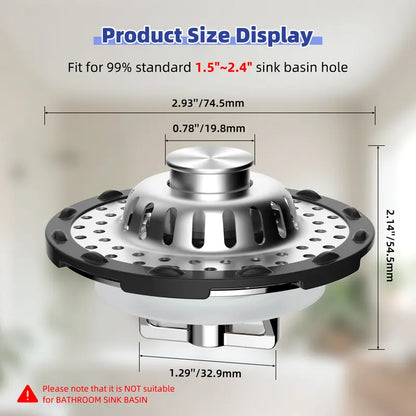 🛑 3-in-1 Pop-Up Sink Stopper – Drain Strainer & Debris Catcher