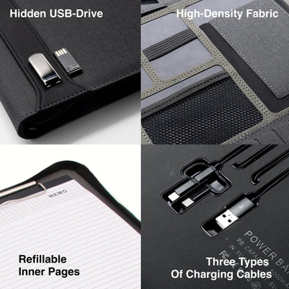 Professional Leather Business Padfolio with 8000mAh Power Bank