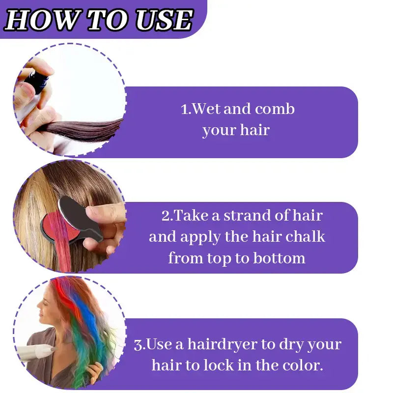 🌈 Washable Hair Chalk Set – Instant Temporary Hair Color for Parties & Festivals