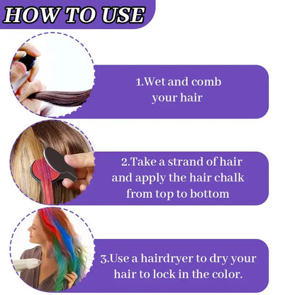 🌈 Washable Hair Chalk Set – Instant Temporary Hair Color for Parties & Festivals