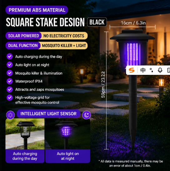 50％OFF🌙 Solar Mosquito Zapper Light 2-in-1 UV Bug Killer & Outdoor Garden Lamp, Waterproof & Solar Powered