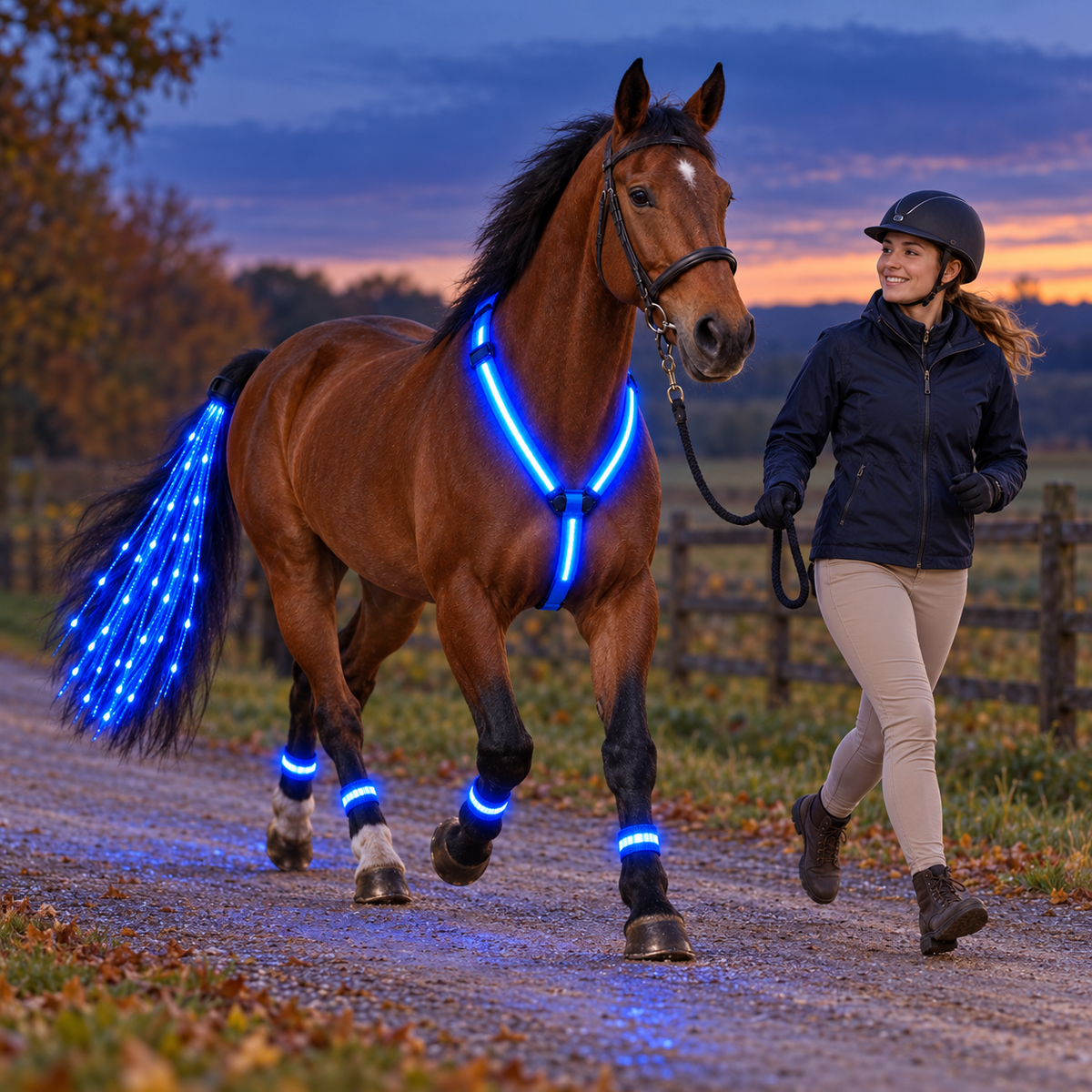 LED Horse Riding Light Set – Neck, Tail & 4 Leg Bands ✨