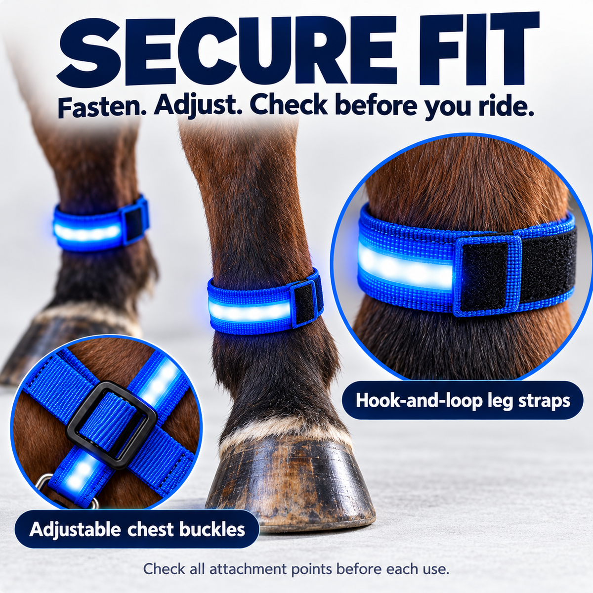 LED Horse Riding Light Set – Neck, Tail & 4 Leg Bands ✨