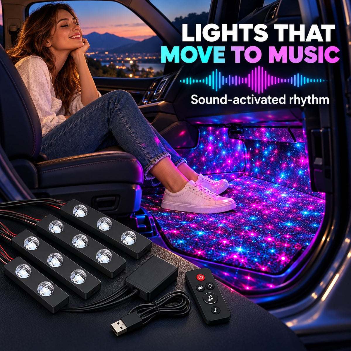 🚗4Pack Car Starry Ambient Lighting Kit
