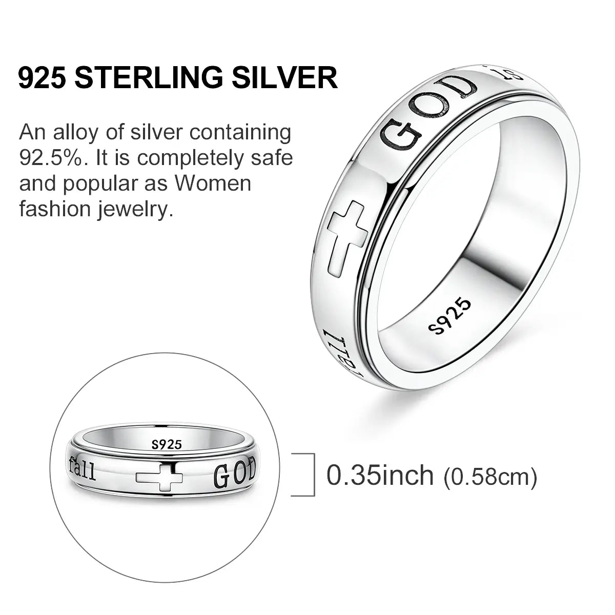 Christian Spinner Ring – Psalm 46:5 Inspirational Cross Ring