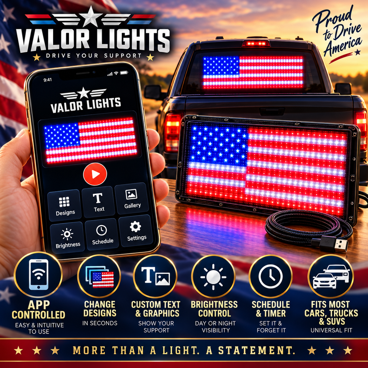 🎁 Patriotic LED Car Display – A Meaningful Gift for Veterans🚙