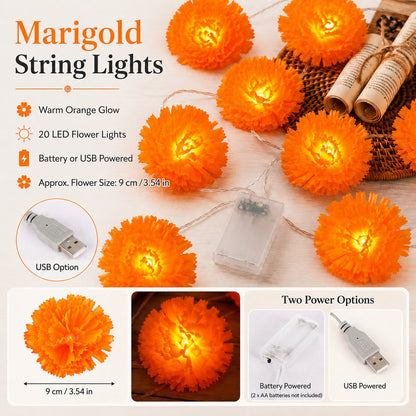 🎃🌼 Halloween Marigold LED Fairy String Lights