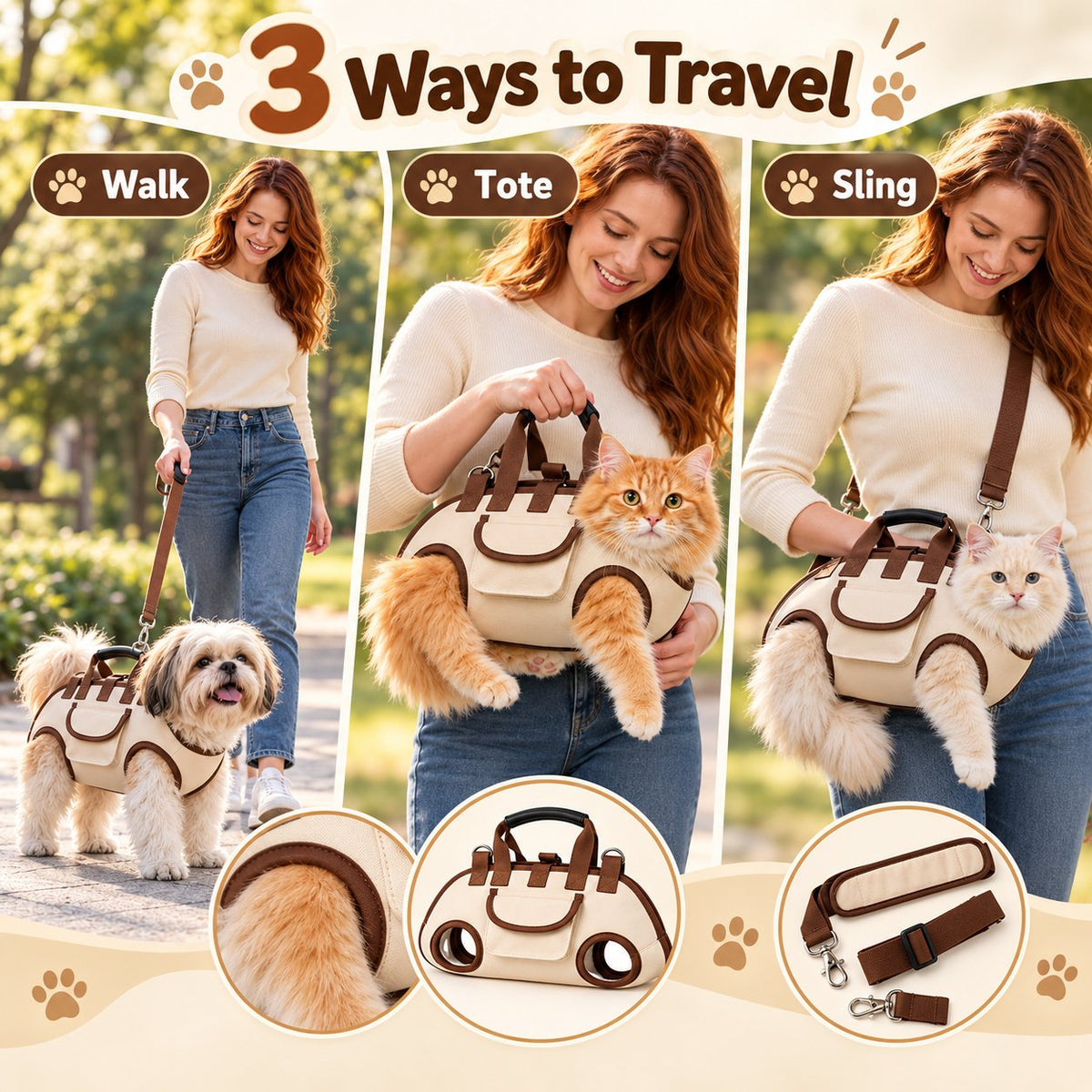 🐾 Hands-Free Pet Sling & Harness Carrier