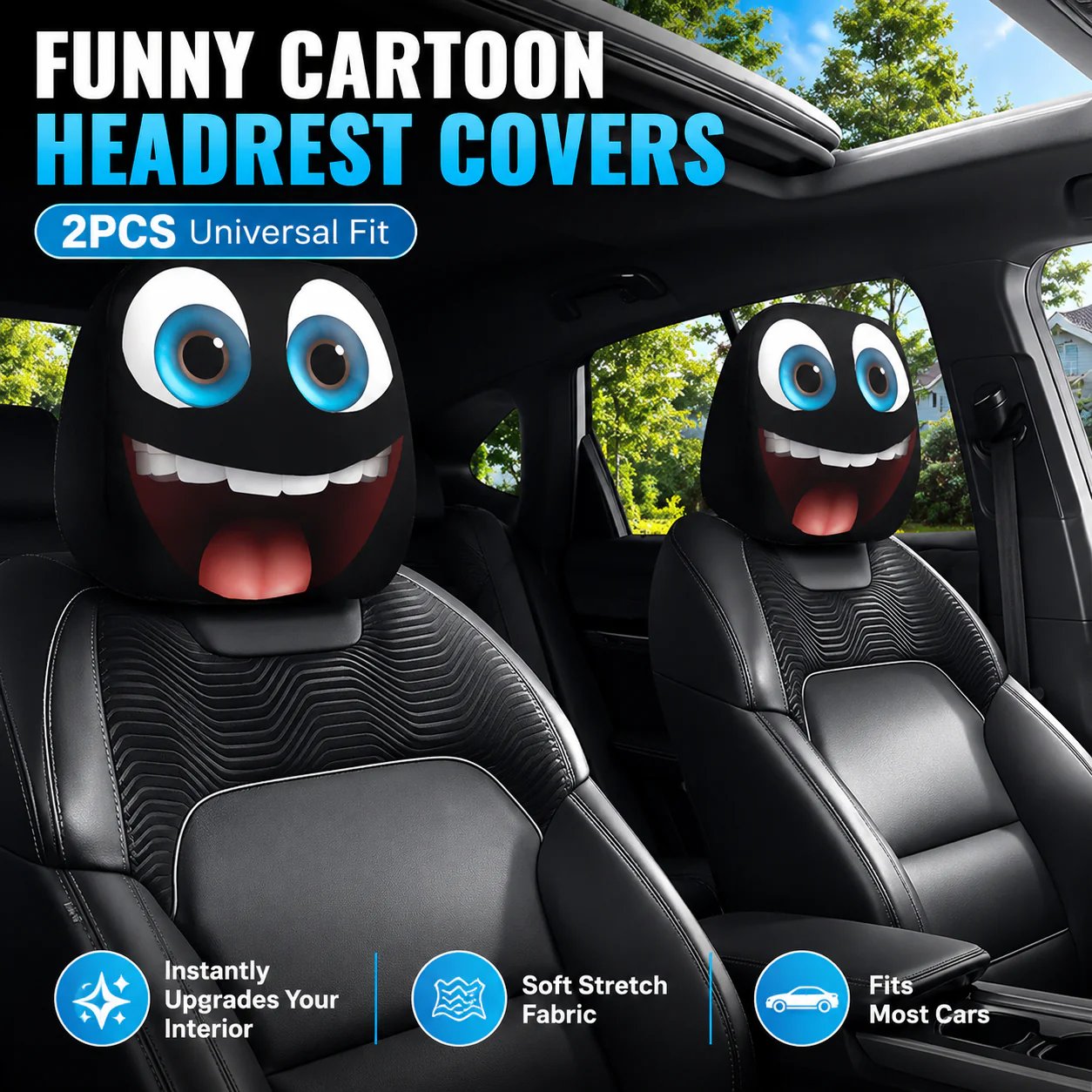 🔥Halloween Scary Face Car Headrest Covers (2-Pack) 🚗