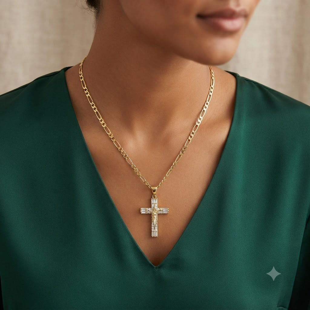 14K Gold Plated Jesus Crucifix Pendant Necklace